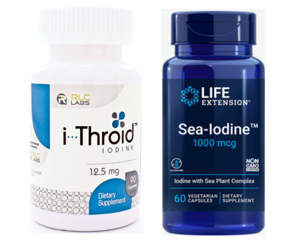I-throid and Sea Iodine thyroid supplement bottles for thyroid disease treatment