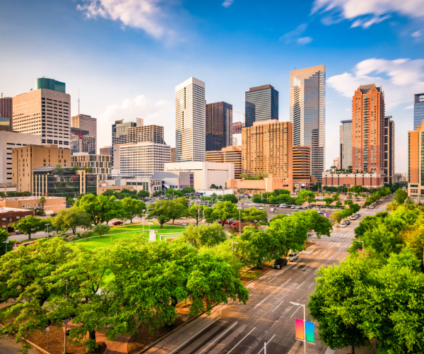 Downtown view of the tall buildings in Houston, Texas