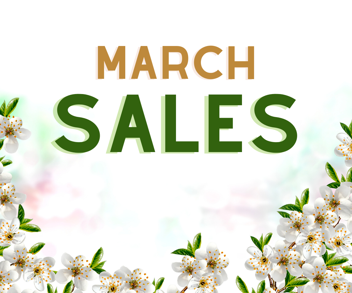 Spring flowers around the words March sales to indicate Defy Medical's specials.